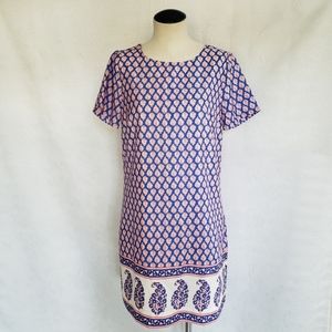JCrew Paisley Print Short Sleeve Shift Dress Blue Red Size 4